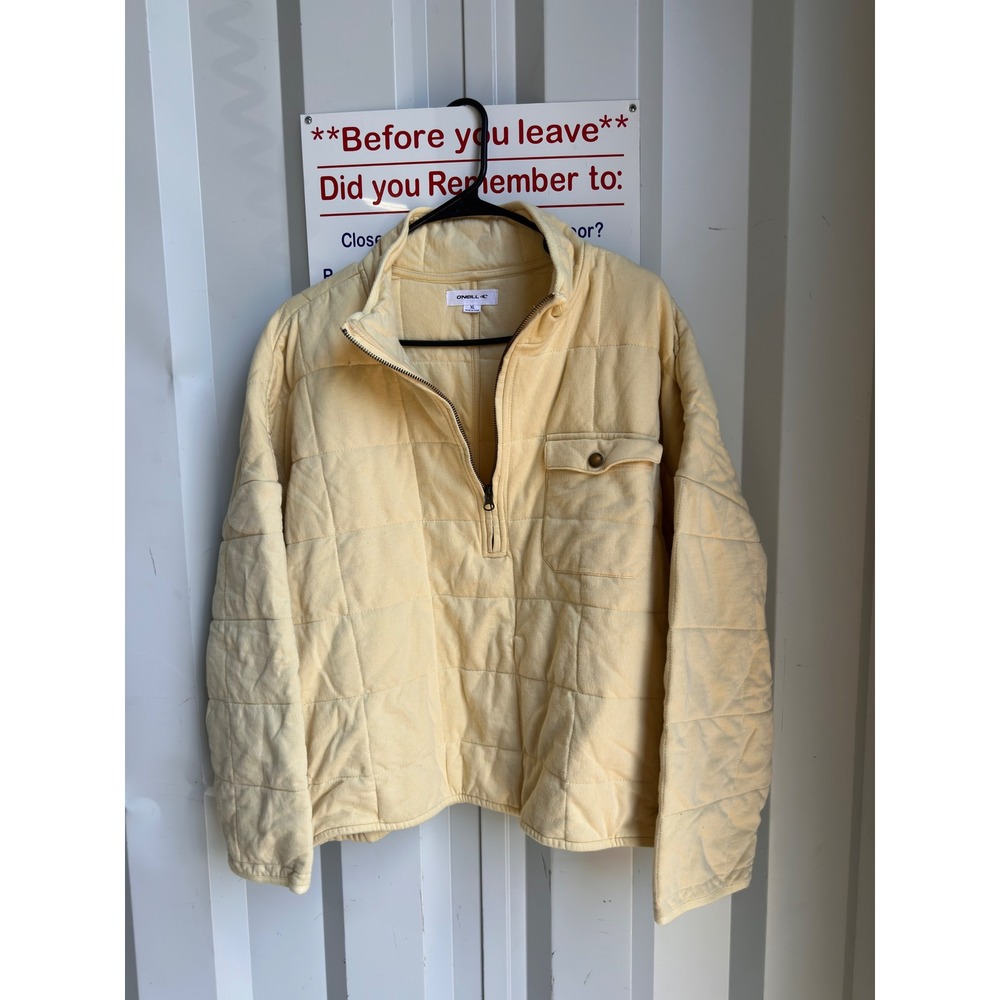O'Neill Quilted Quarter Zip Pullover Jacket Butter Yellow Mock Neck XL